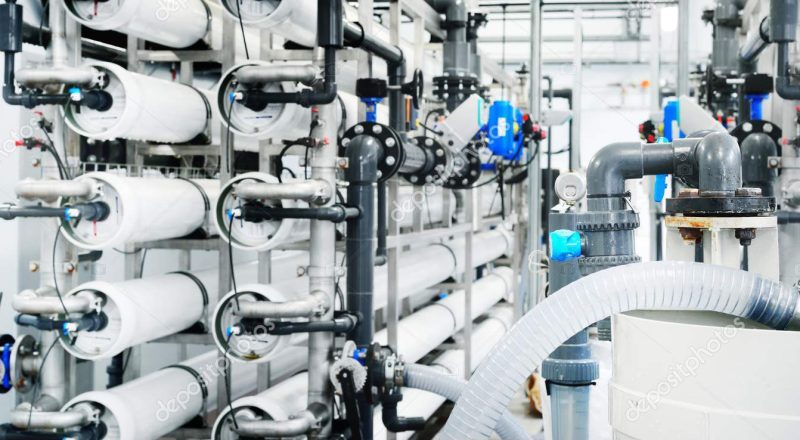 Large industrial water treatment and boiler room. reverse osmosis plant, RO